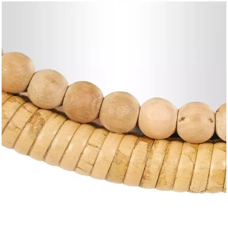 Specchio da parete ovale in bambù con perline, 71 x 51 cm, marrone