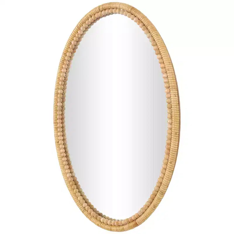 Specchio da parete ovale in bambù con perline, 71 x 51 cm, marrone