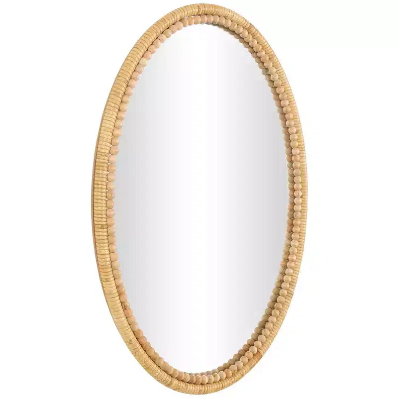 Specchio da parete ovale in bambù con perline, 71 x 51 cm, marrone