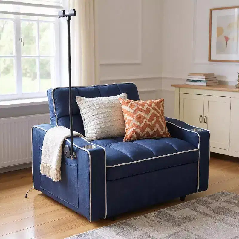 Divano letto convertibile 2 in 1 con letto estraibile, blu