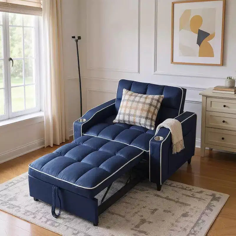 Divano letto convertibile 2 in 1 con letto estraibile, blu