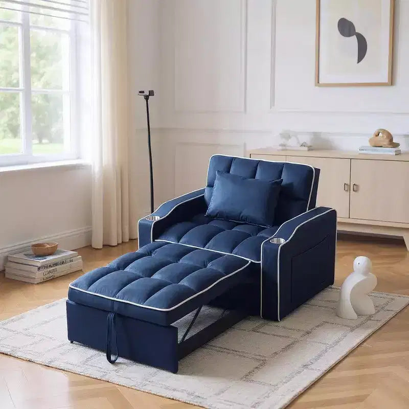 Divano letto convertibile 2 in 1 con letto estraibile, blu