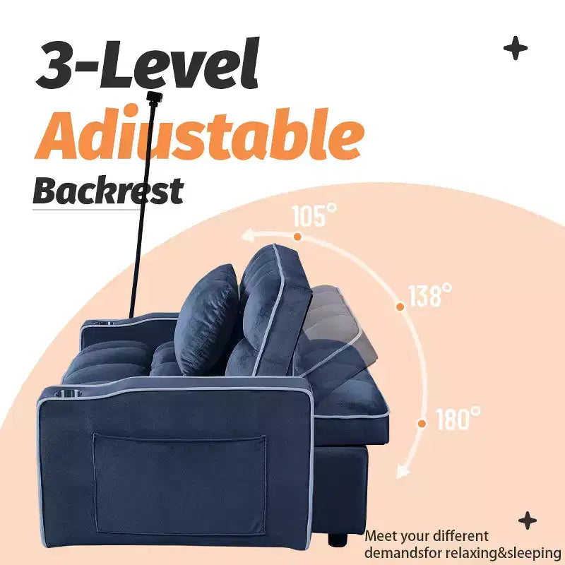 Divano letto convertibile 2 in 1 con letto estraibile, blu