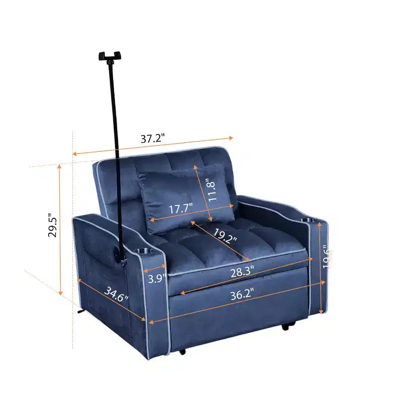 Divano letto convertibile 2 in 1 con letto estraibile, blu