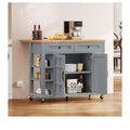 Rolling Kitchen Island Cart with Folding Drop Leaf & Power Outlets Kitchen Storage Cart with Drawers with Adjustable Shelves, Grey