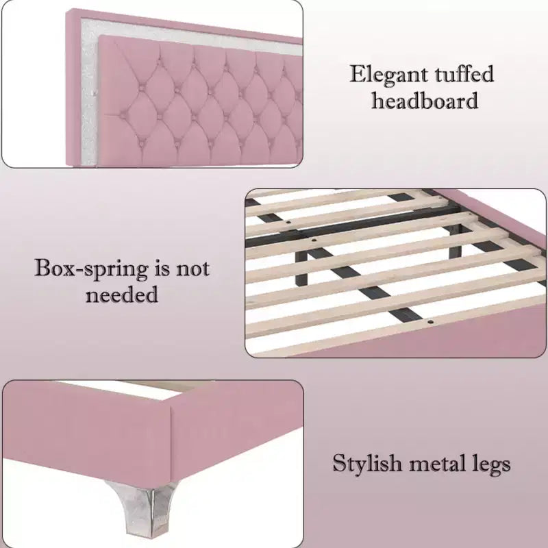 Letto a piattaforma Queen Size imbottito a LED con testiera trapuntata