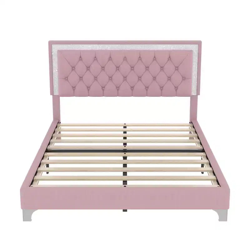Letto a piattaforma Queen Size imbottito a LED con testiera trapuntata