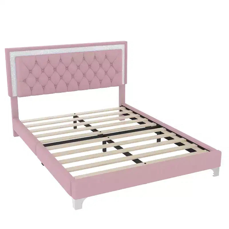 Letto a piattaforma Queen Size imbottito a LED con testiera trapuntata