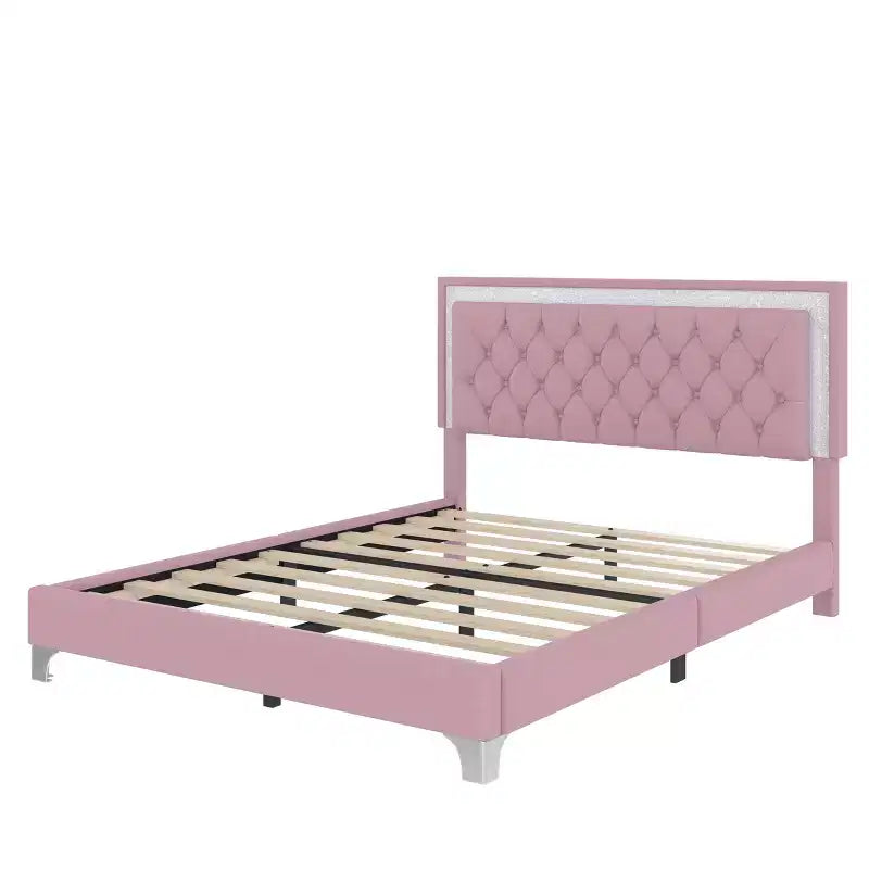 Letto a piattaforma Queen Size imbottito a LED con testiera trapuntata