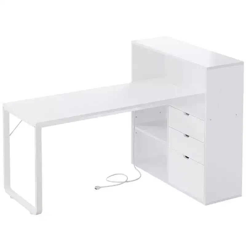 Scrivania a L da 55 pollici con 3 cassetti, prese di corrente e luci LED