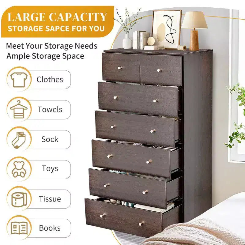 Cassettiera grande a 7 cassetti per camera da letto, Comò con organizer in legno, Marrone