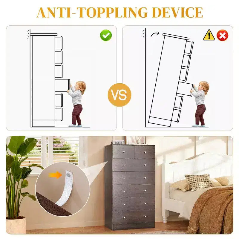 Cassettiera grande a 7 cassetti per camera da letto, Comò con organizer in legno, Marrone