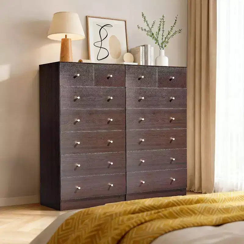 Cassettiera grande a 7 cassetti per camera da letto, Comò con organizer in legno, Marrone