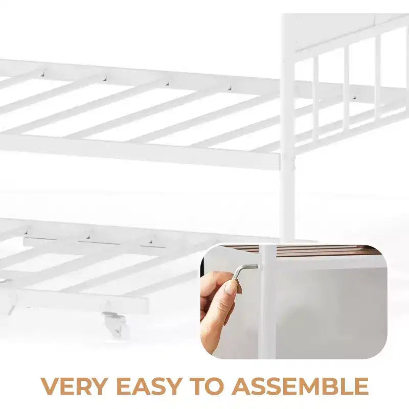 Daybed Singolo con Letto Estraibile - Struttura in Metallo, Divano Letto Pieghevole
