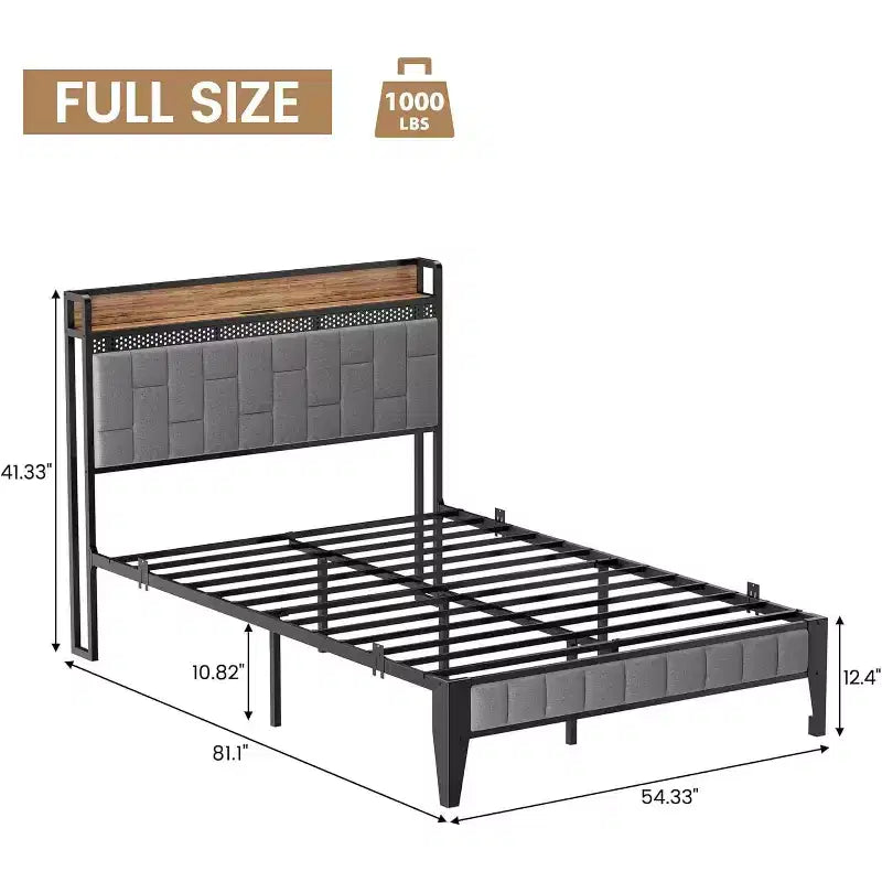 Struttura Letto con Base a Piattaforma e Testiera Imbottita in Lino con Contenitore