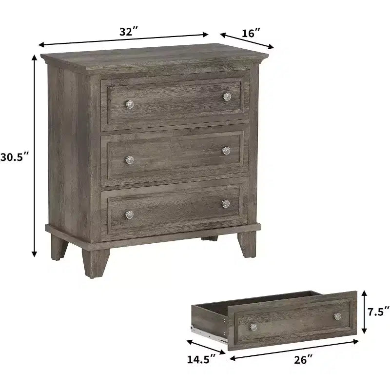 Cassettiera a 3 cassetti con struttura in legno