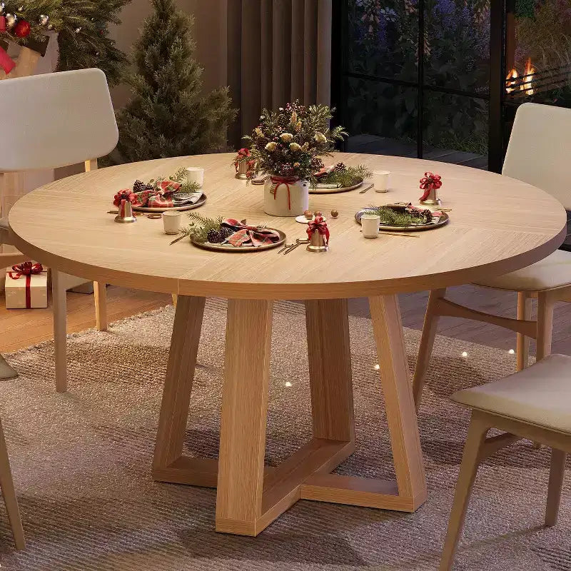 Tavolo da pranzo rotondo da 119 cm con base a croce, 4-6 posti