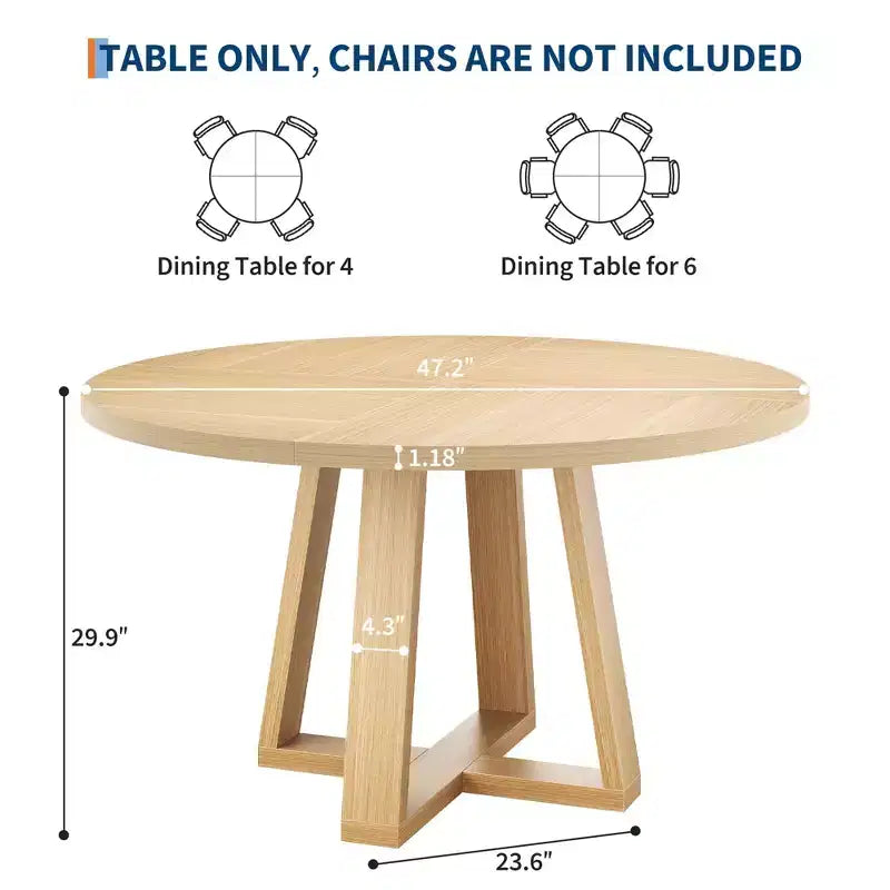 Tavolo da pranzo rotondo da 119 cm con base a croce, 4-6 posti