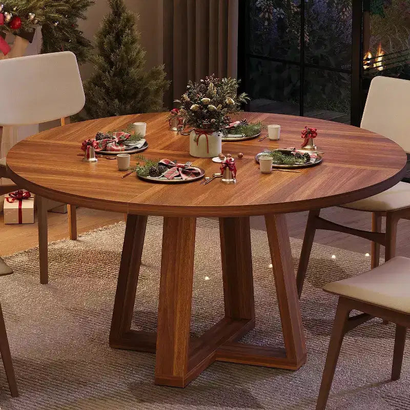 Tavolo da pranzo rotondo da 119 cm con base a croce, 4-6 posti