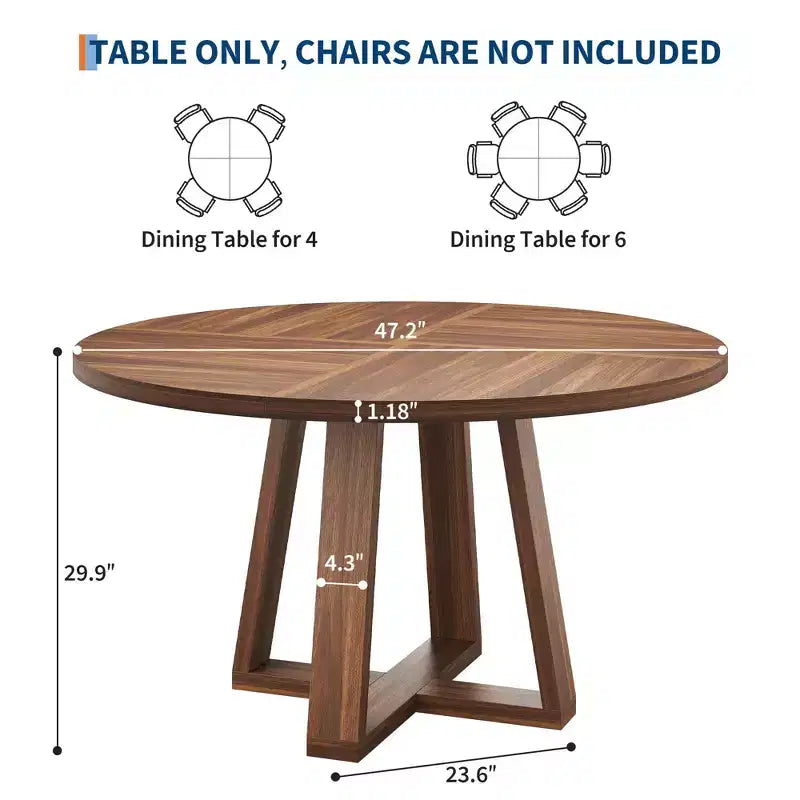 Tavolo da pranzo rotondo da 119 cm con base a croce, 4-6 posti