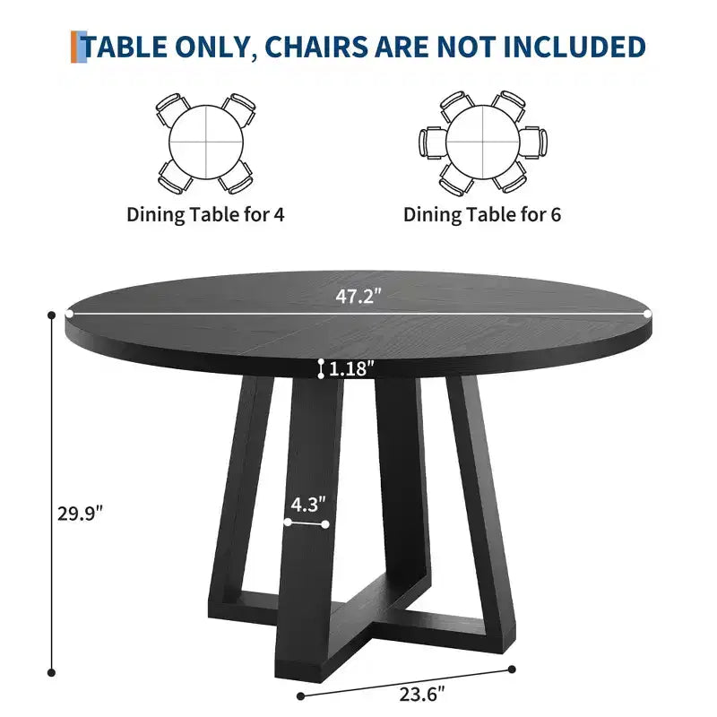Tavolo da pranzo rotondo da 119 cm con base a croce, 4-6 posti