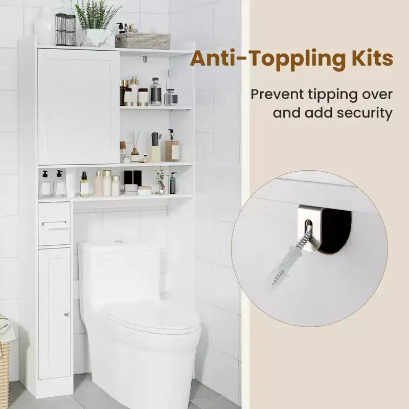 Mobiletto da Bagno Salvaspazio sopra il WC con Anta Scorrevole e Ripiani Regolabili
