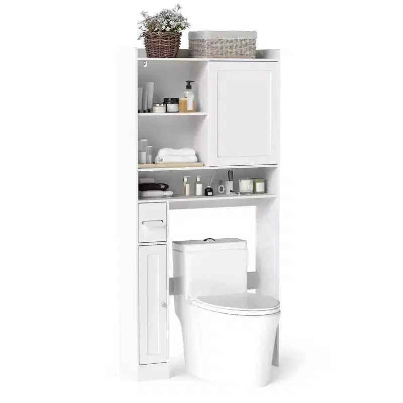 Mobiletto da Bagno Salvaspazio sopra il WC con Anta Scorrevole e Ripiani Regolabili