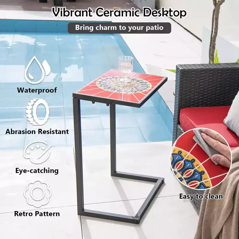 Tavolino a C con ripiano in ceramica