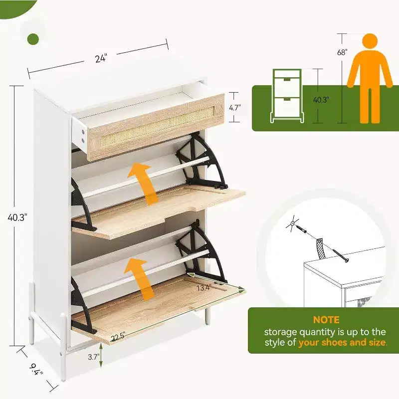 Scarpiera a 3 livelli sottile in rattan per ingresso e corridoio