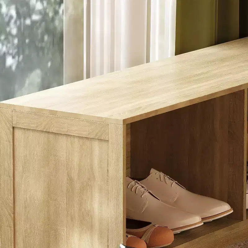 Panca Porta Scarpe ad Angolo a L con Scomparti Aperti – Finitura Quercia Chiaro