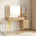 Makeup Vanity Desk with Mirror and Lights, 48 Fluted Makeup Table with Glass Top, Vanity Desk with 5 Drawers, Modern Dressing Table for Bedroom