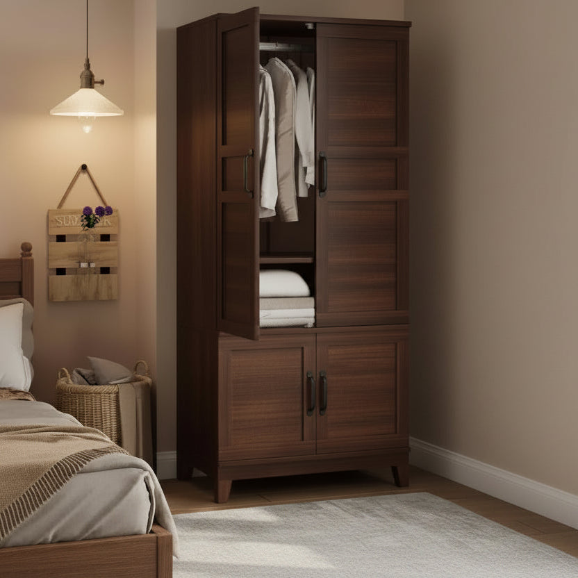 Armoire Wardrobe Closet with 4 Doors,72 in Wooden Wardrobe Cabinet with Hanging Rod, Freestanding Tall Clothing Armoire with Adjustable Shelves
