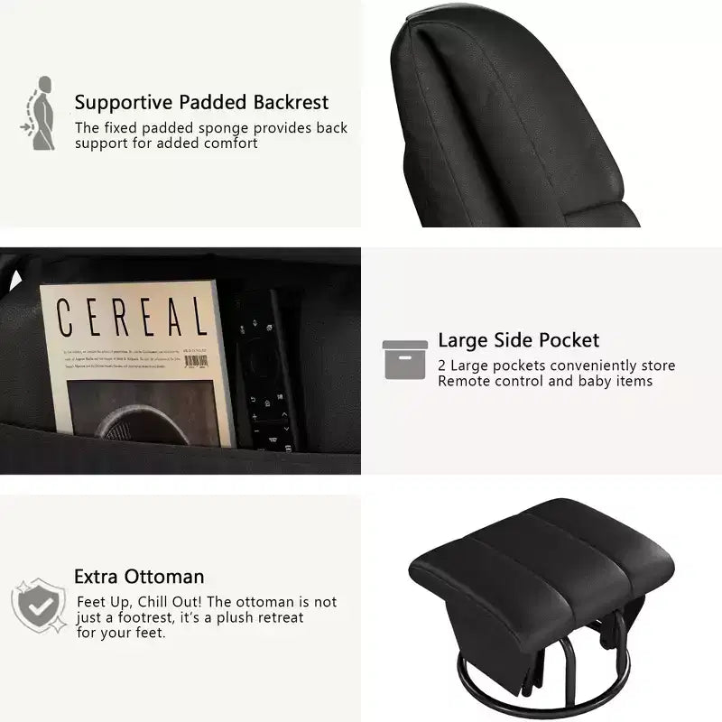 Sedia a dondolo girevole con pouf coordinato