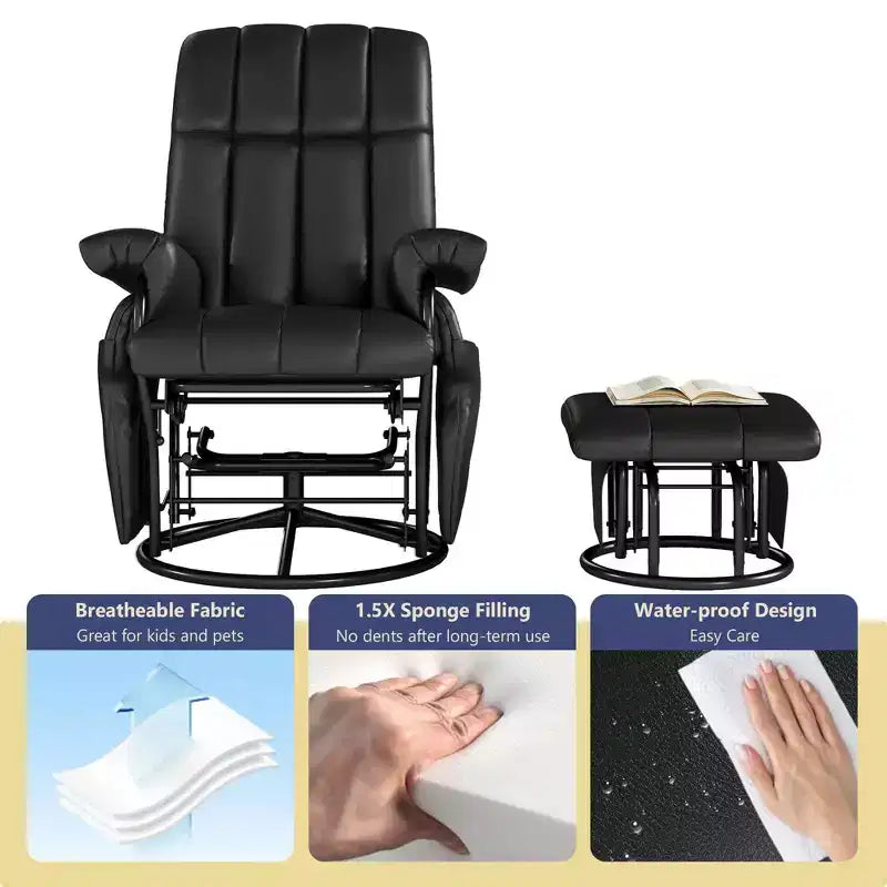 Sedia a dondolo girevole con pouf coordinato