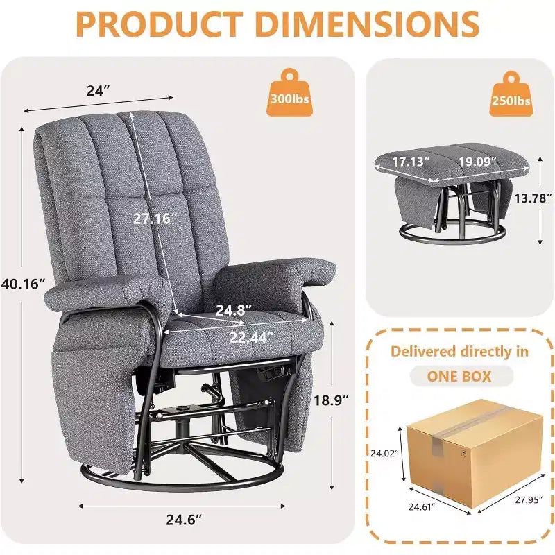 Sedia a dondolo girevole con pouf coordinato