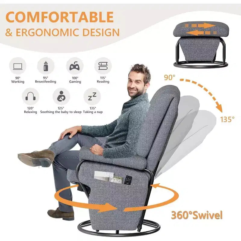 Sedia a dondolo girevole con pouf coordinato