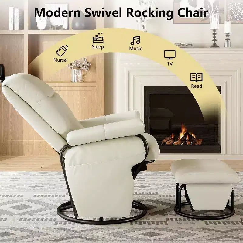 Sedia a dondolo girevole con pouf coordinato