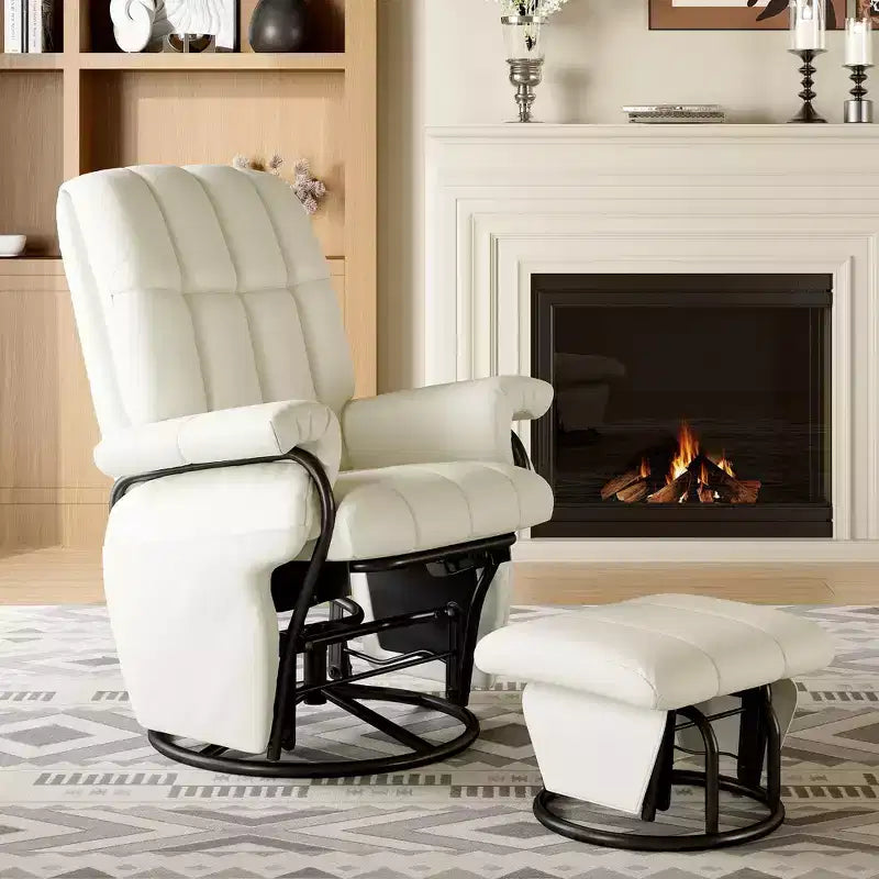 Sedia a dondolo girevole con pouf coordinato