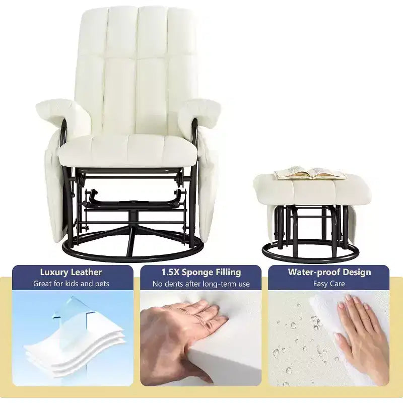 Sedia a dondolo girevole con pouf coordinato