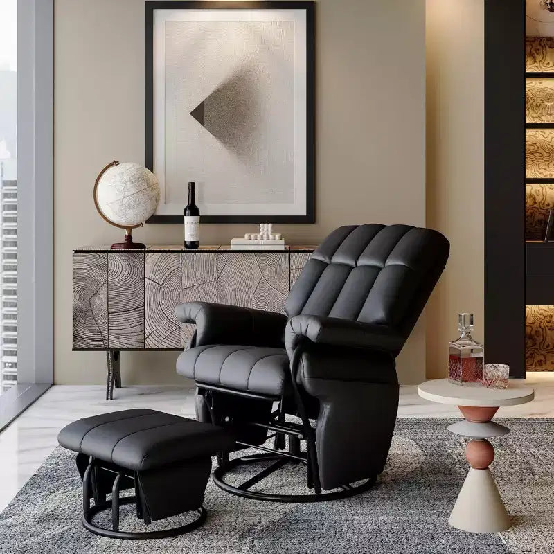 Sedia a dondolo girevole con pouf coordinato