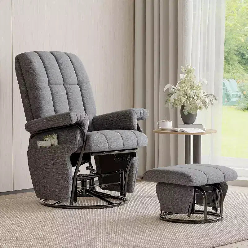 Sedia a dondolo girevole con pouf coordinato