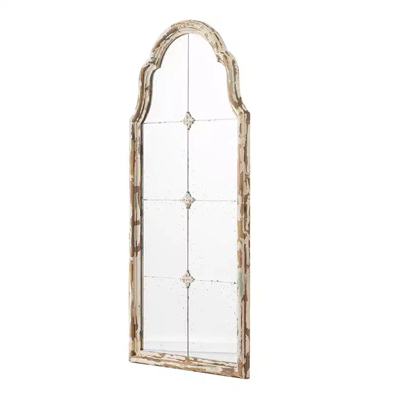 Specchio da parete ad arco 22 x 48 pollici con motivo a griglia, finitura crema e oro