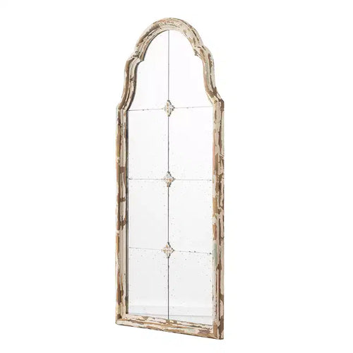 Specchio da parete ad arco 22 x 48 pollici con motivo a griglia, finitura crema e oro