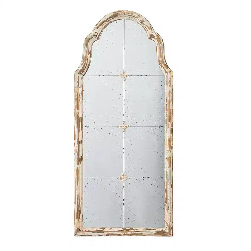Specchio da parete ad arco 22 x 48 pollici con motivo a griglia, finitura crema e oro