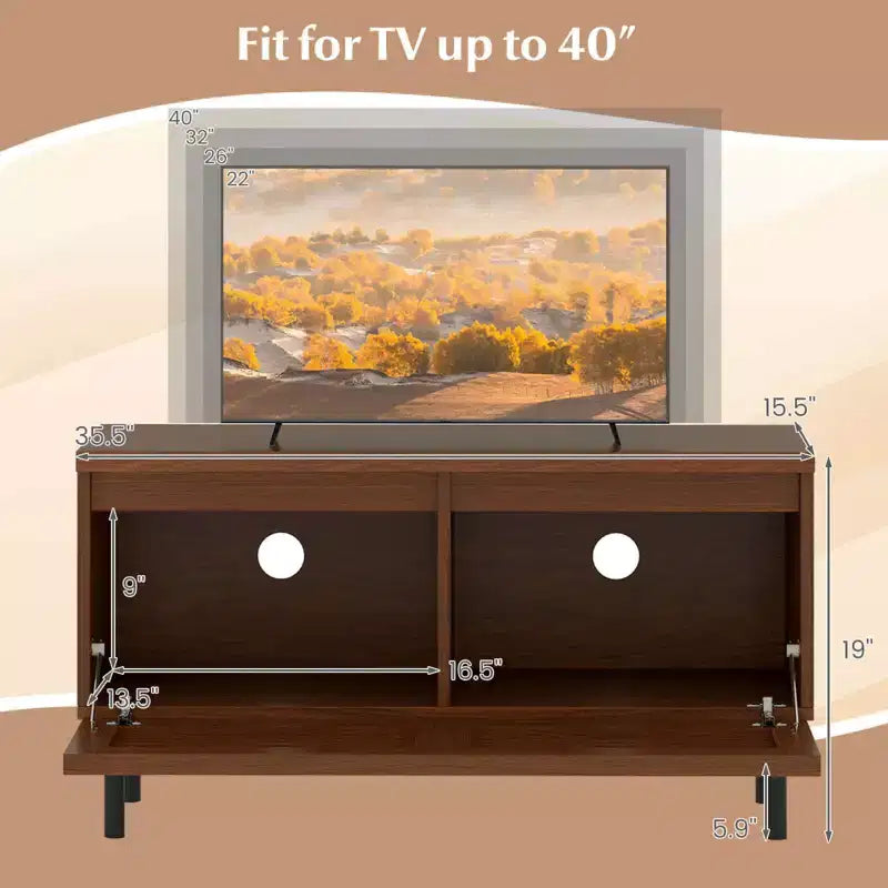 Mobile TV con scanalature Mid Century per TV fino a 40" con 2 scomparti nascosti