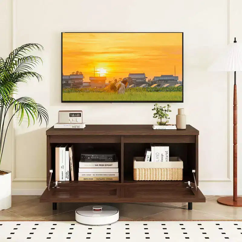 Mobile TV con scanalature Mid Century per TV fino a 40" con 2 scomparti nascosti