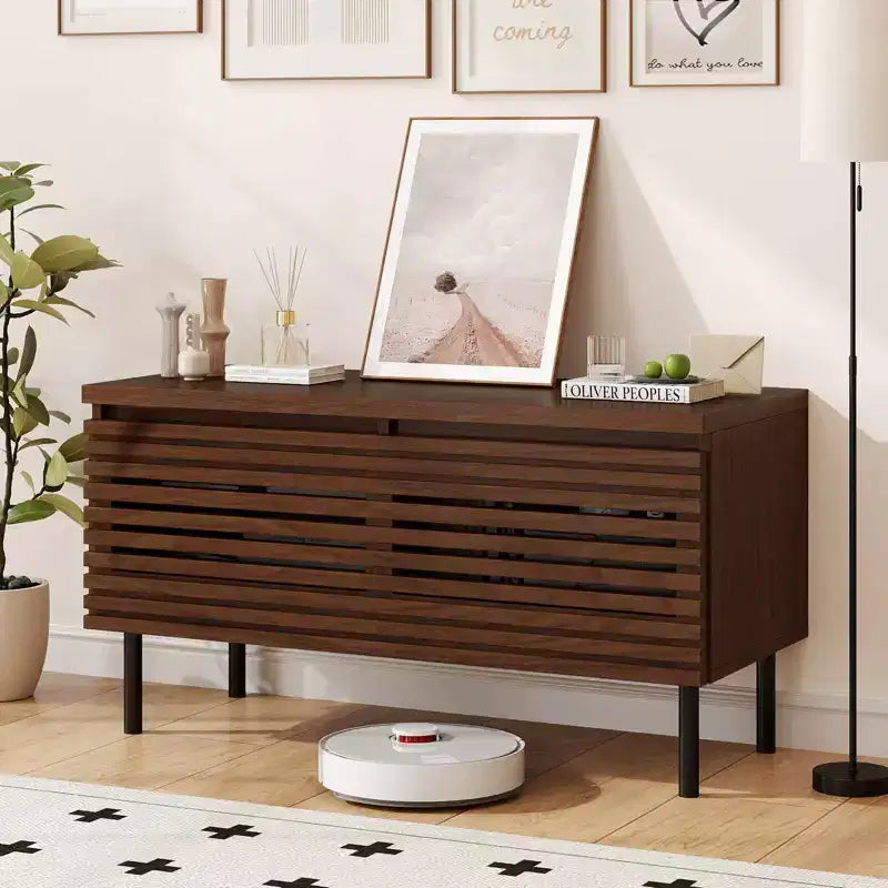 Mobile TV con scanalature Mid Century per TV fino a 40" con 2 scomparti nascosti