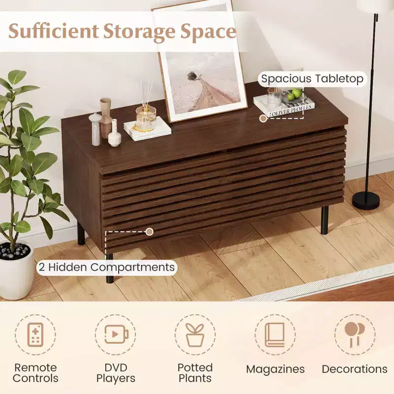 Mobile TV con scanalature Mid Century per TV fino a 40" con 2 scomparti nascosti