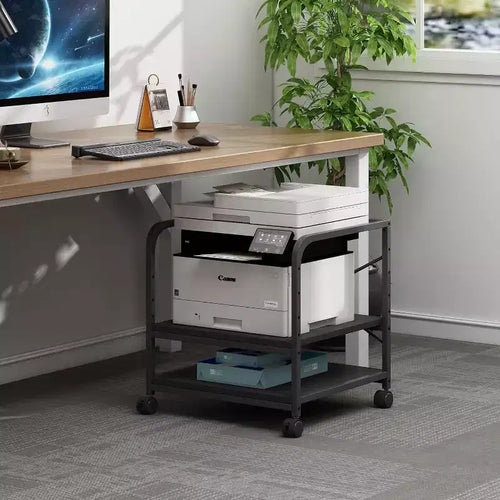 2-Tier Large Printer Stand, Under-Counter Printer Desk with Height-Adjustable Shelf, Rolling Printer Cart with Wheels for Home Office Storage
