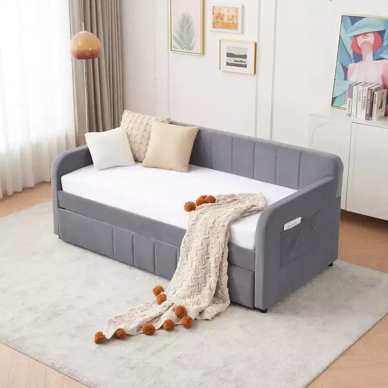 Struttura lettino da giorno imbottito singolo con letto estraibile